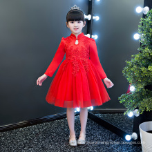 latest design winter long sleeve christmas children red wedding dresses for girl